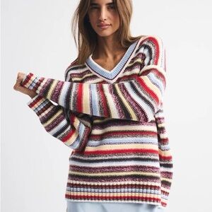 Abercrombie & Fitch Dad Striped V-Neck Sweater